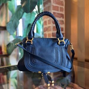 CHLOE Marcie Medium Royal Navy Calfskin Leather Shoulder Bag